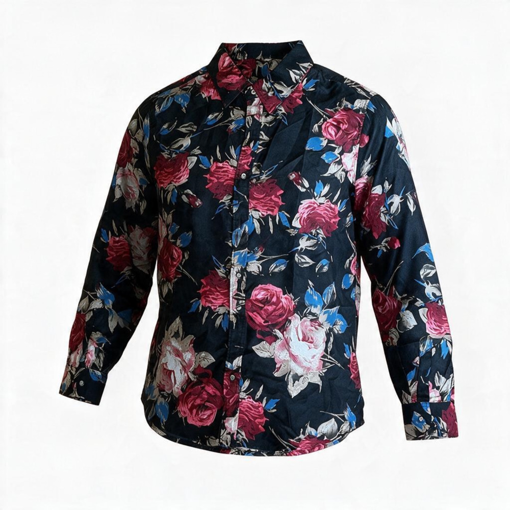 Black Floral Long Sleeve Button Down Shirt